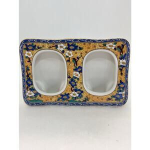 Kutani Takahashi Ceramic Double Picture Frame Hand Painted 5.5" x 4”